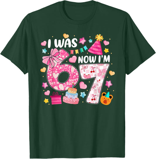 I was 6 Now I'm 7 Birthday Preppy Six Seven Girls Kids T-Shirt - T-Shirt | Forest