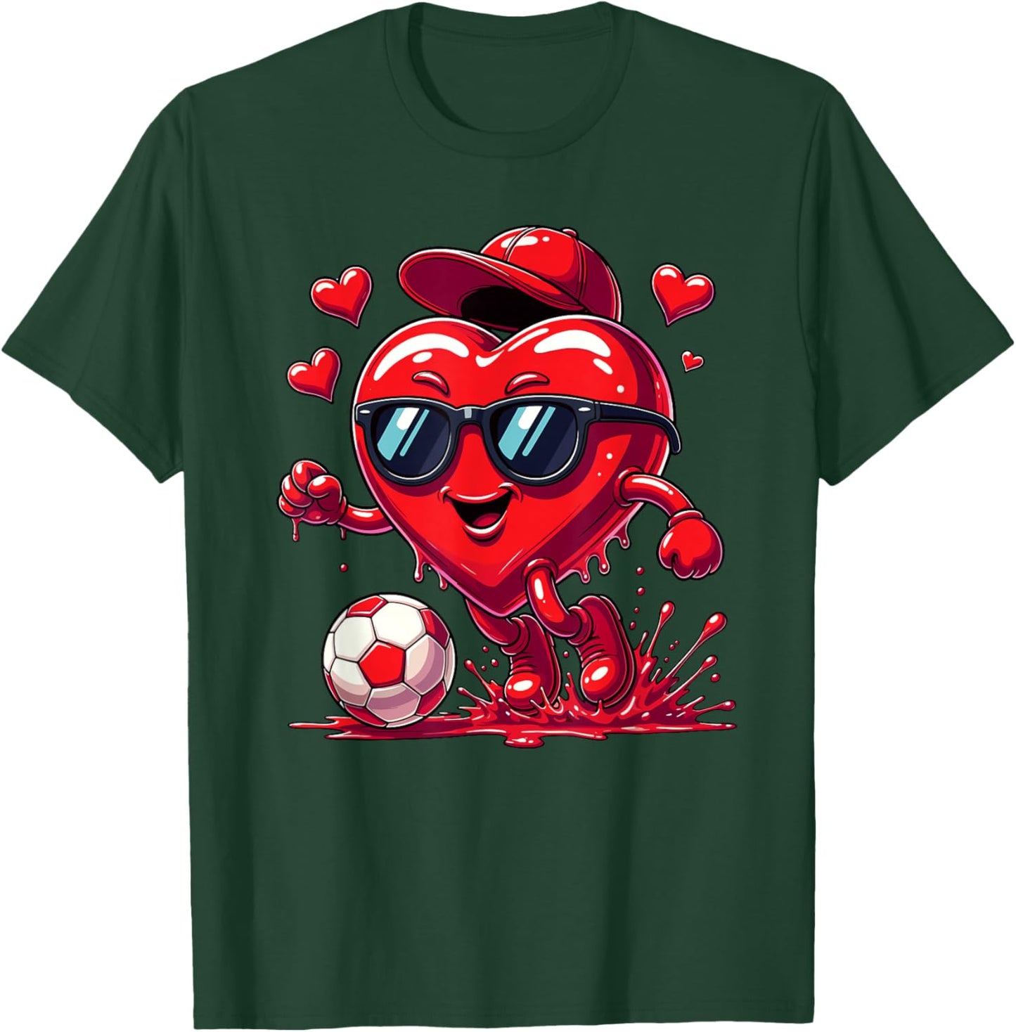 Valentine Soccer Heart Drip Sport Love Valentines Day Boys T-Shirt - T-Shirt | Forest