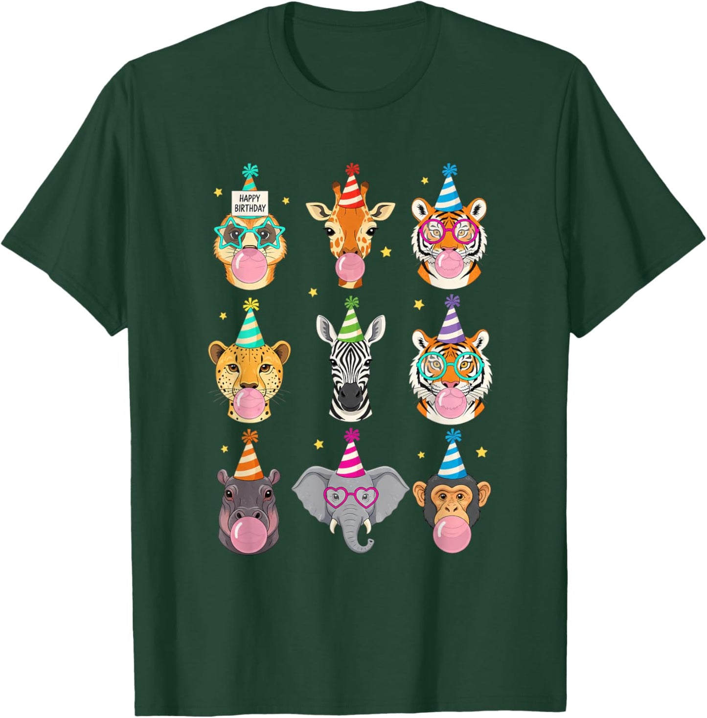 Happy Birthday Jungle Animals Bubble Gum Party for Kids T-Shirt - T-Shirt | Forest