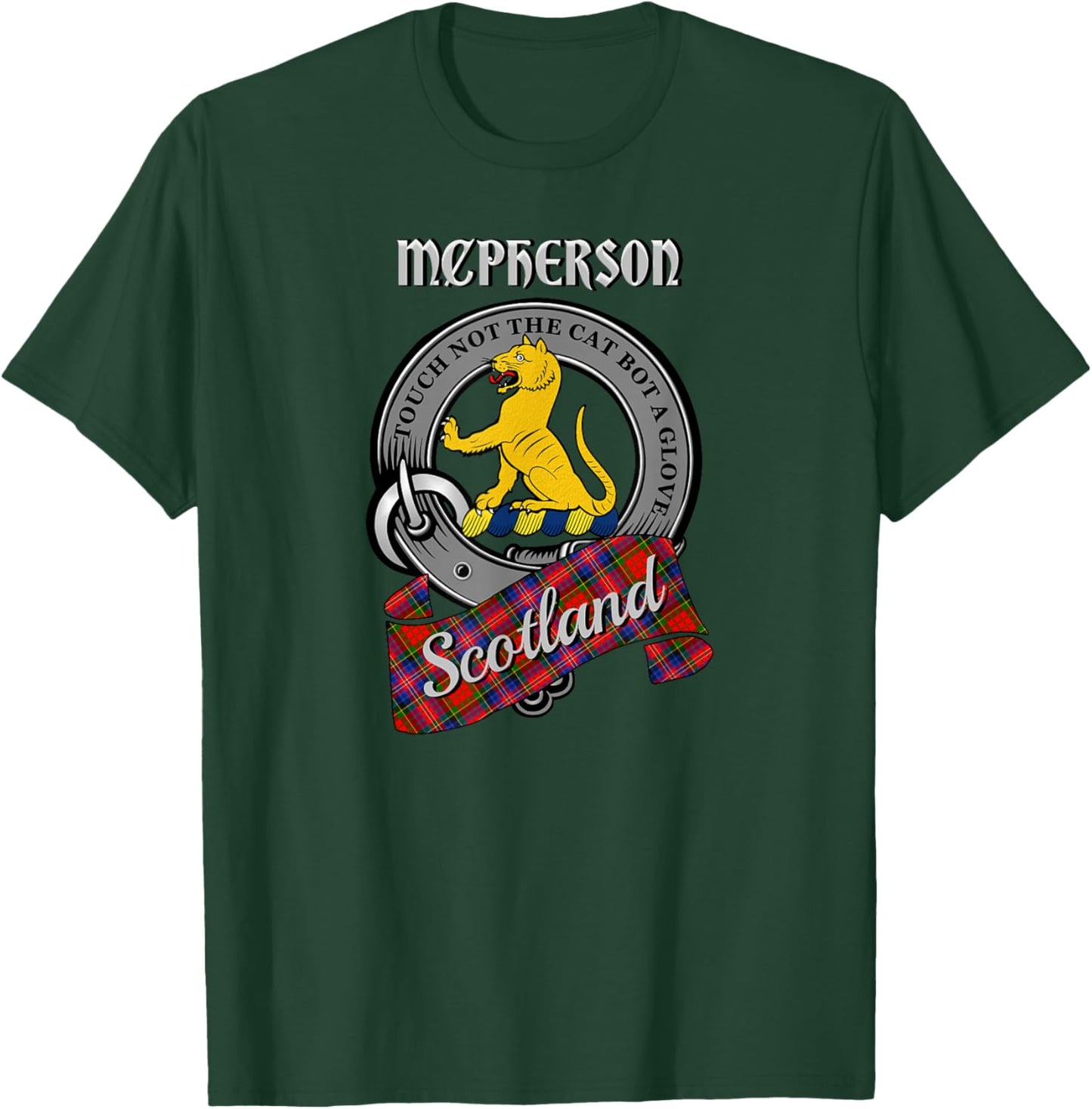 McPherson Scottish Clan Badge & Tartan T-Shirt - T-Shirt | Forest