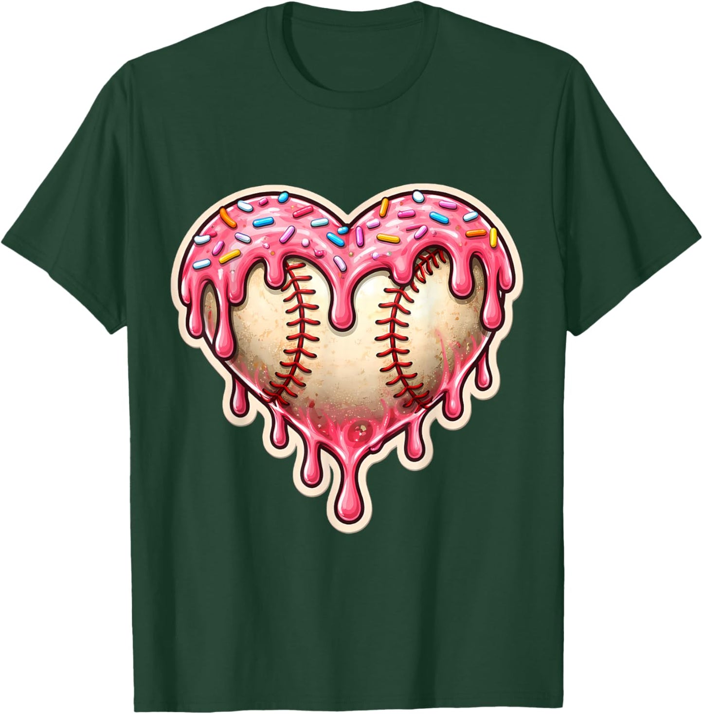 Melting Baseball Drip Heart Softball Player Lover Ice Cream T-Shirt - T-Shirt | Forest
