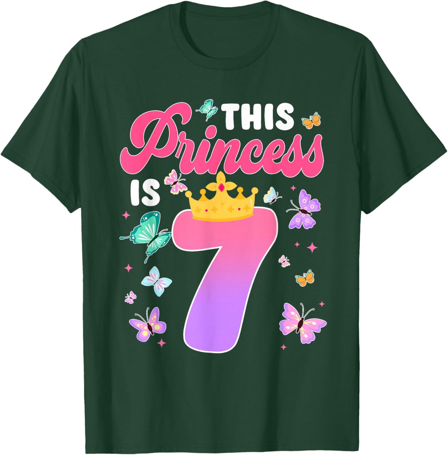This Princess is 7 Year Old Birthday Butterfly Themed Party T-Shirt - T-Shirt | Forest