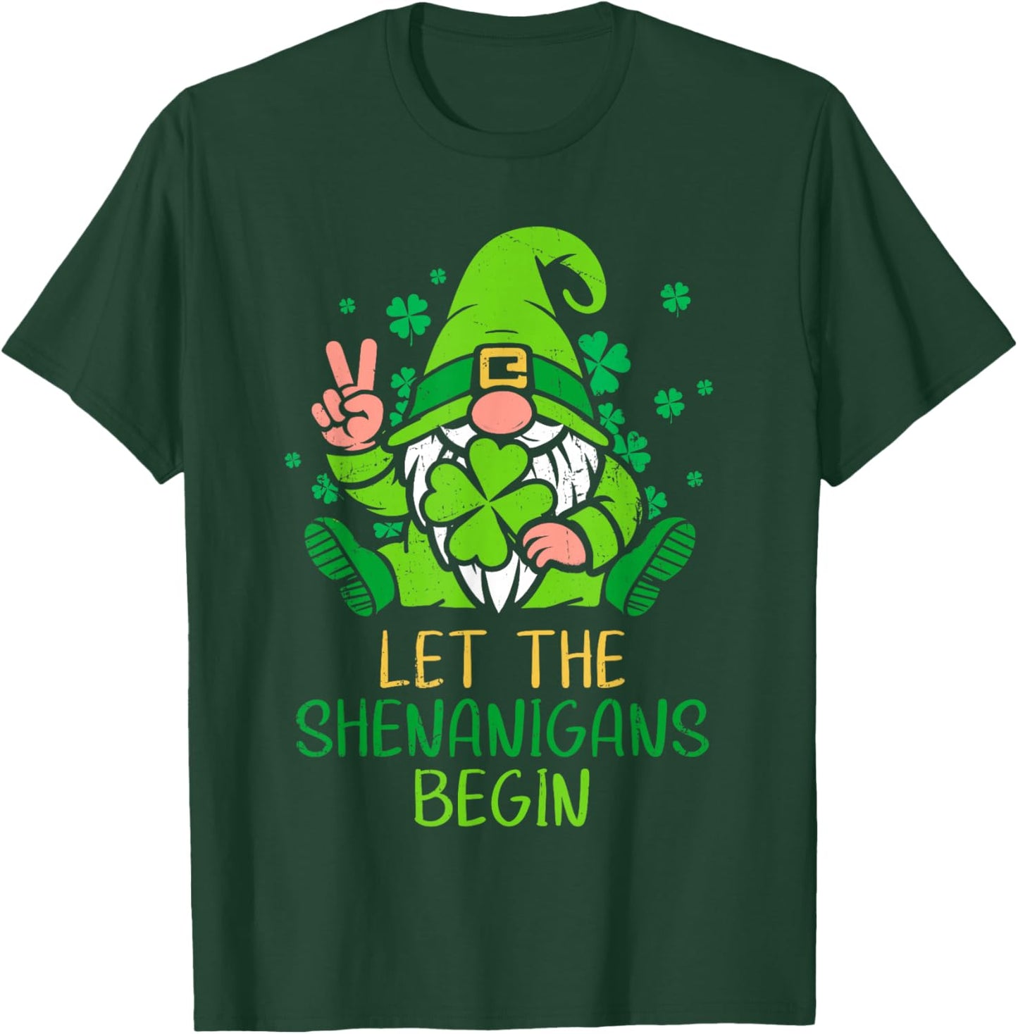Let The Shenanigans Begin Shamrock Gnome St Patricks Day T-Shirt - T-Shirt | Forest