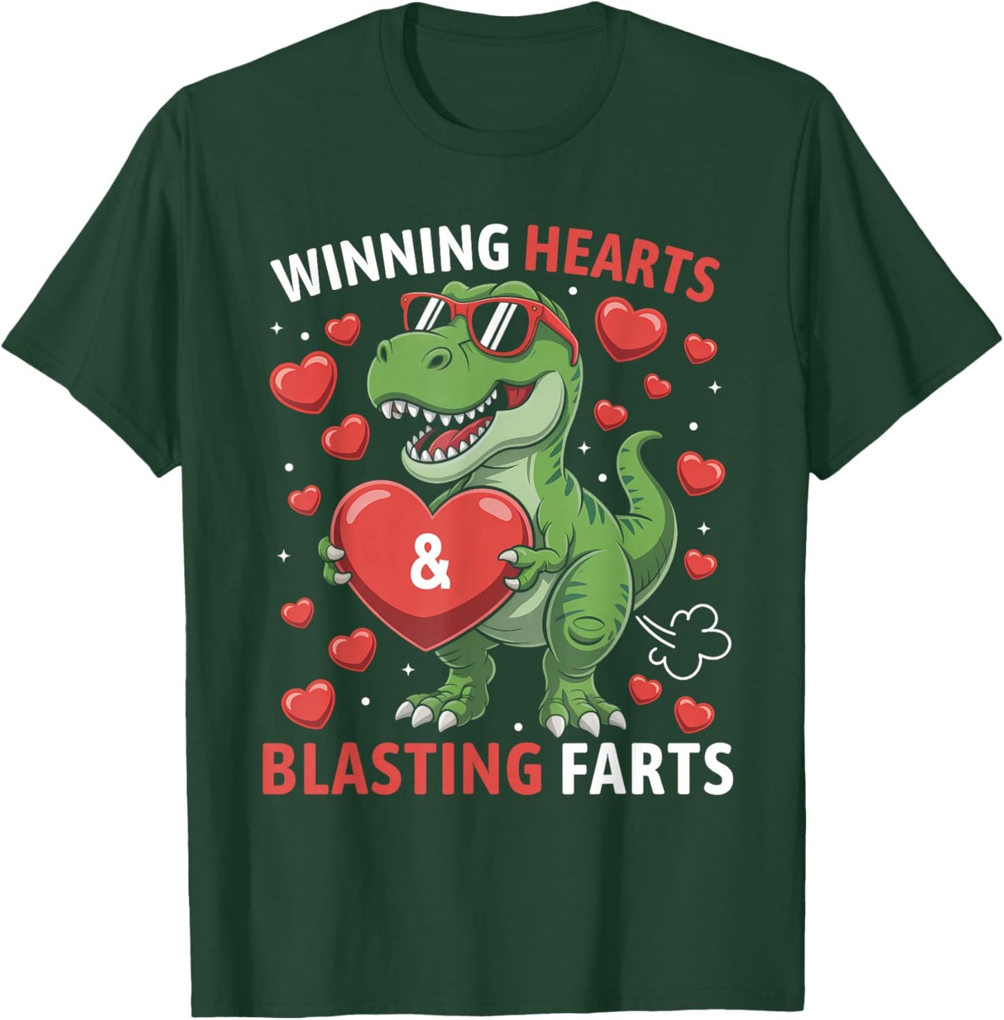Winning Hearts & Blasting Farts Kids Valentines Dinosaur T-Shirt - T-Shirt | Forest