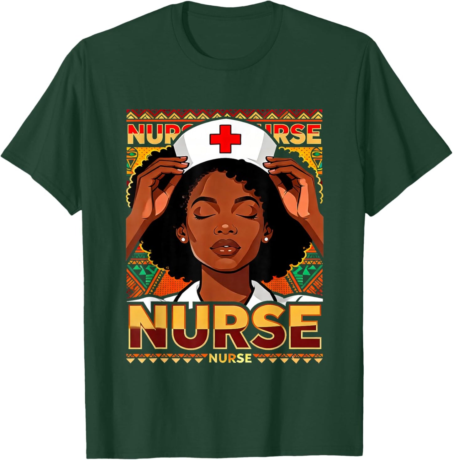 Afro Black Nurse Pride African Pattern RN LPN CNA T-Shirt - T-Shirt | Forest