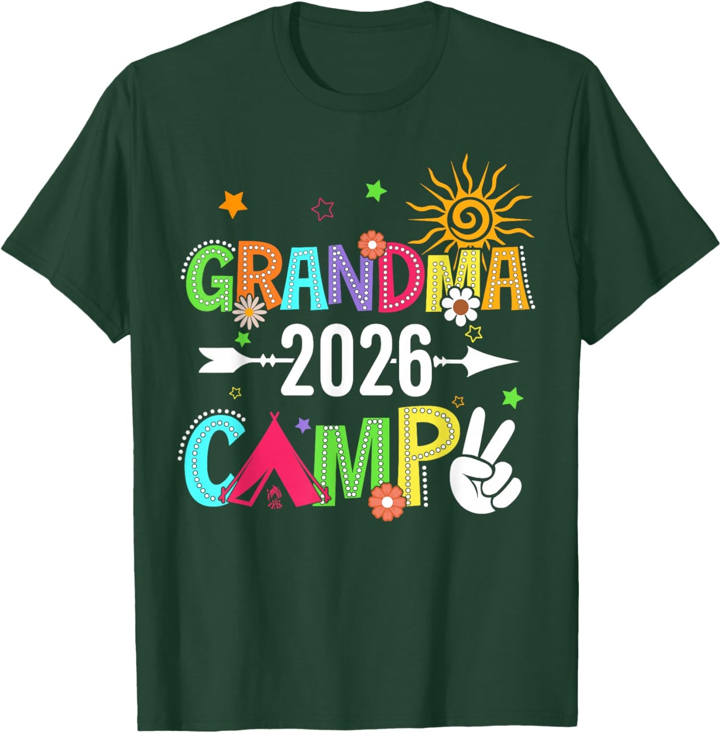 Retro Grandma Camp 2026 Grandma Nana Summer Camping Vacation T-Shirt - T-Shirt | Forest