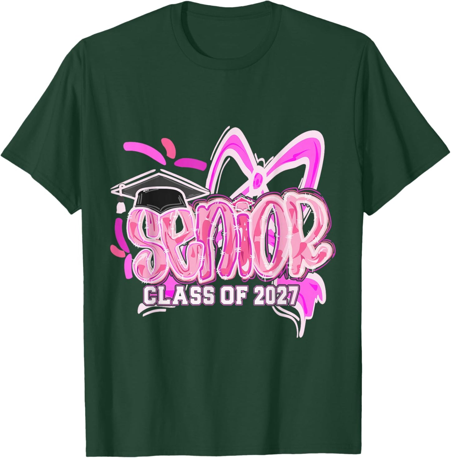 Graduation 2027 Senior 2027 Class of 2027 Coquette Pink Girl T-Shirt - T-Shirt | Forest