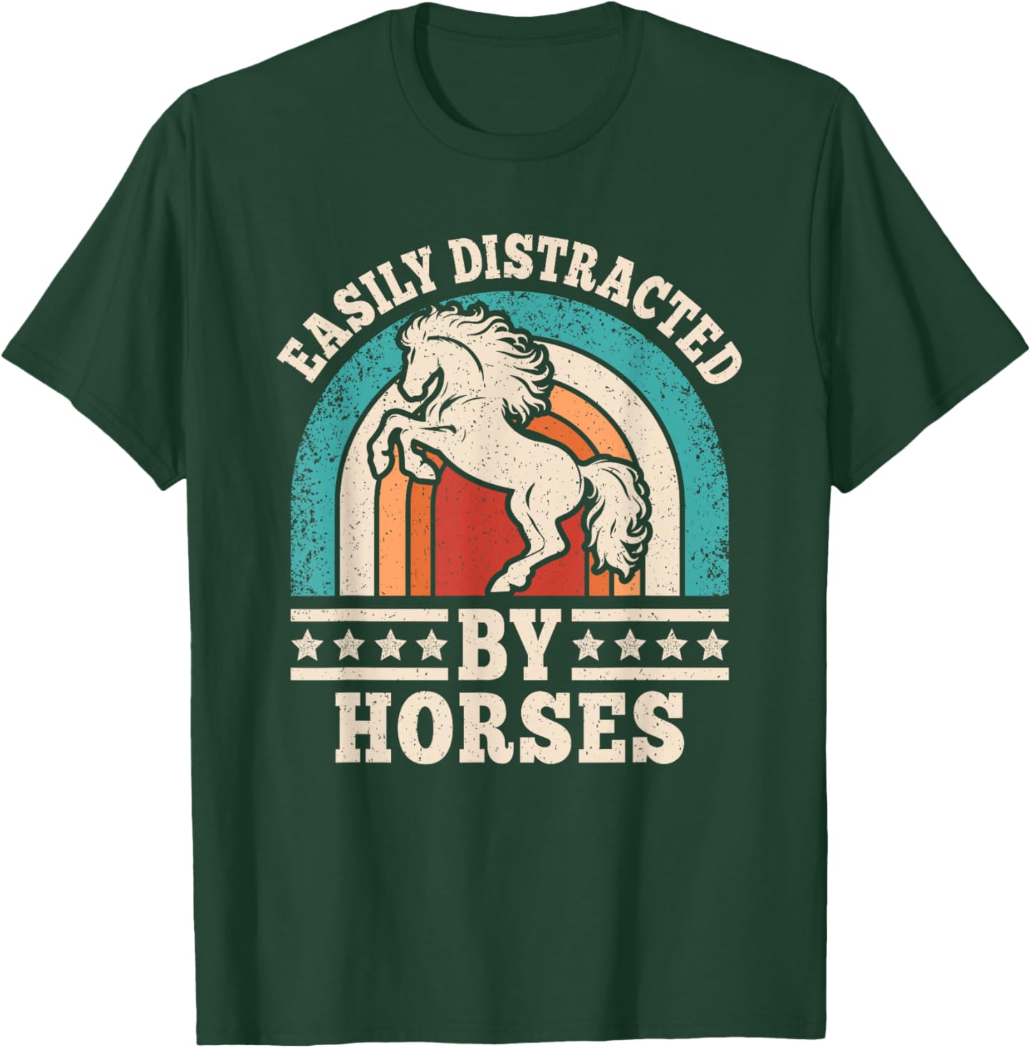 Easily Distracted by Horses Retro Horseback Riding Men Women T-Shirt - T-Shirt | Forest