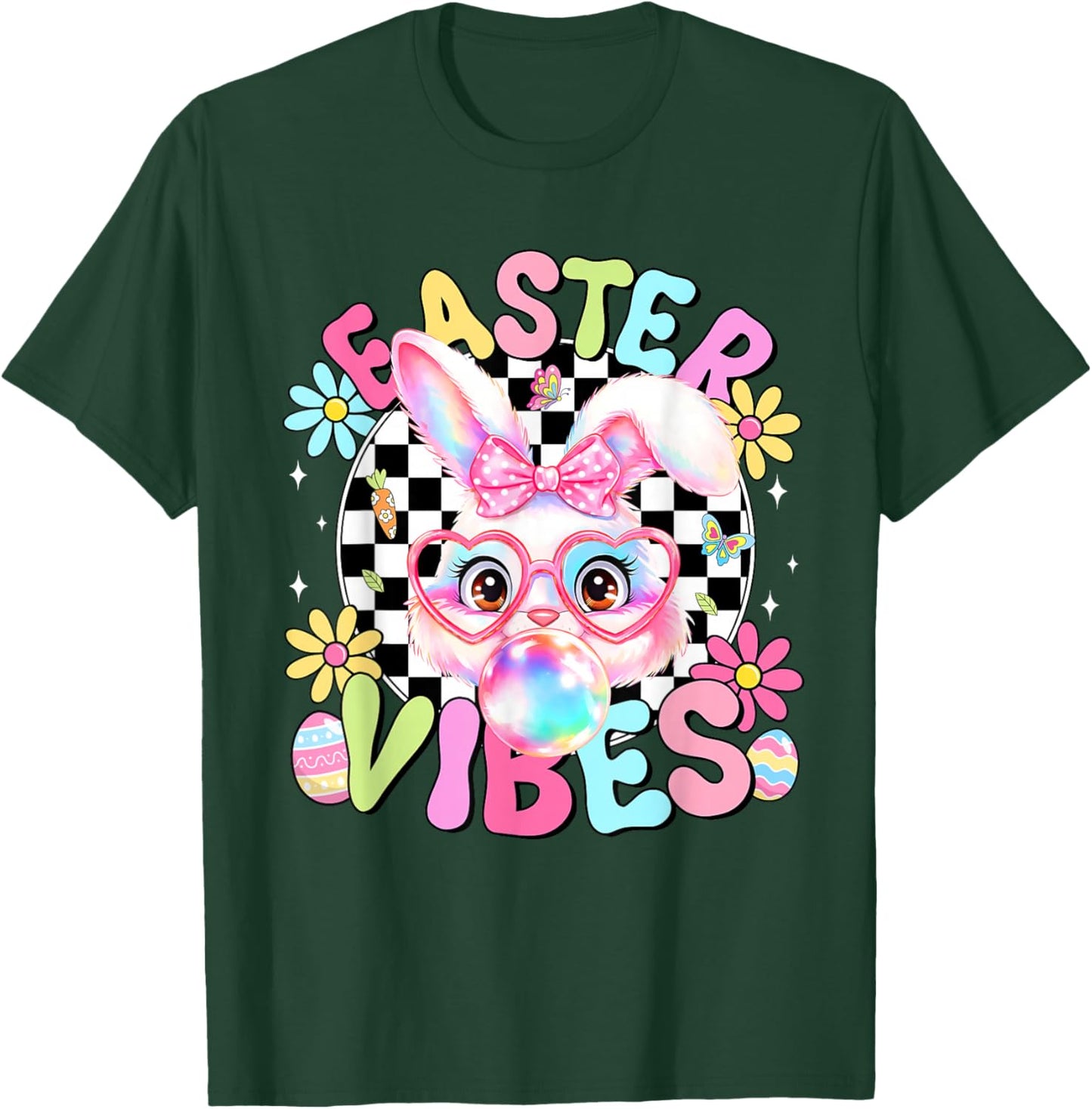 Happy Easter Vibes Cute Bunny Rabbit Bubble Gum Face Women T-Shirt - T-Shirt | Forest