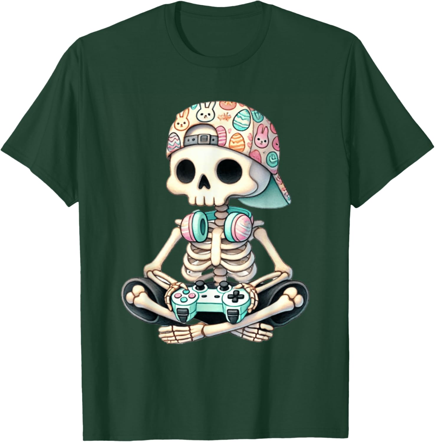 Easter Skeleton Gamer Video Gaming Easter Eggs Boys Men Kids T-Shirt - T-Shirt | Forest