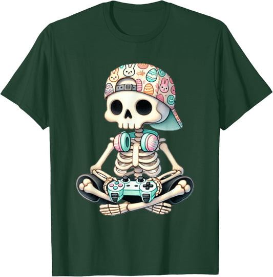 Easter Skeleton Gamer Video Gaming Easter Eggs Boys Men Kids T-Shirt - T-Shirt | Forest