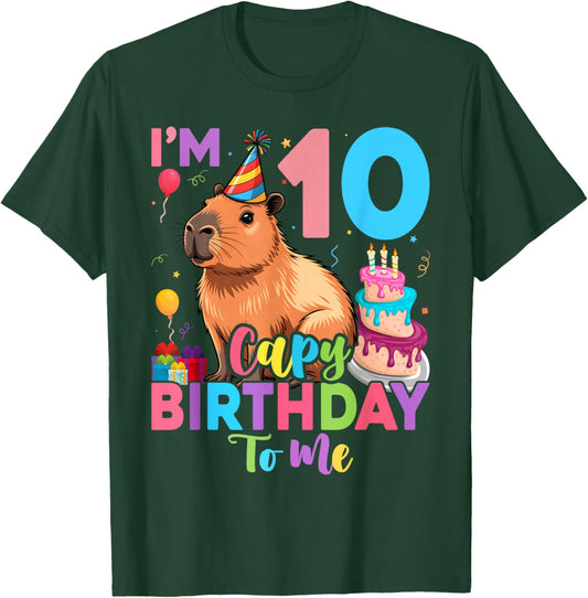 I'm 10 Year Old Capy Happy Birthday to Me 10th Bday Capybara T-Shirt - T-Shirt | Forest