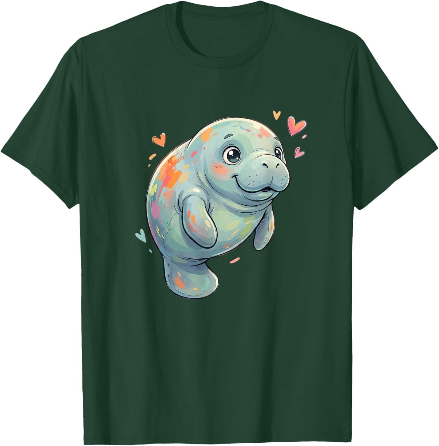 Adorable Colorful Manatee with Hearts Lovers T-Shirt - T-Shirt | Forest