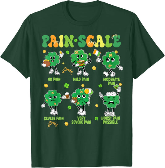 Pain Scale Shamrock Funny Nurse St Patricks Day Men Women T-Shirt - T-Shirt | Forest