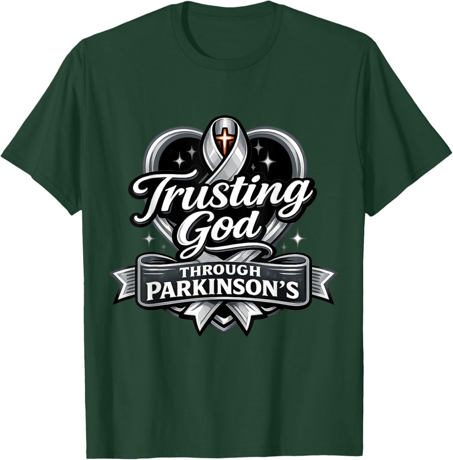 Parkinson’s Warrior Awareness Ribbon Support Christian Faith T-Shirt - T-Shirt | Forest