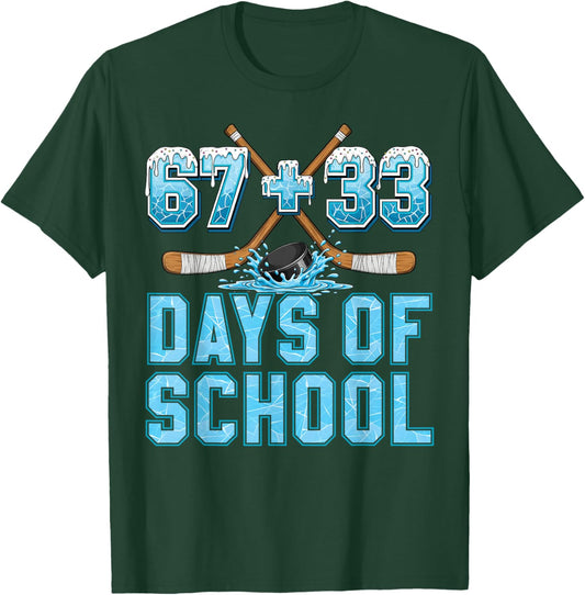 100 Days of School Hockey Drip Boy 100th Day of School 67+33 T-Shirt - T-Shirt | Forest