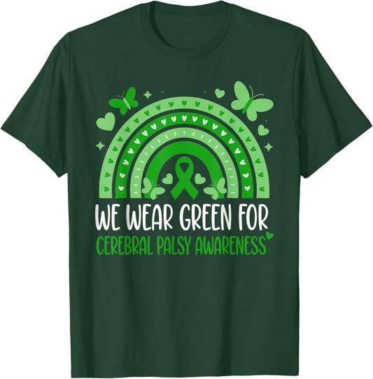 We Wear Green Cerebral Palsy Awareness Rainbow Ribbon T-Shirt - T-Shirt | Forest