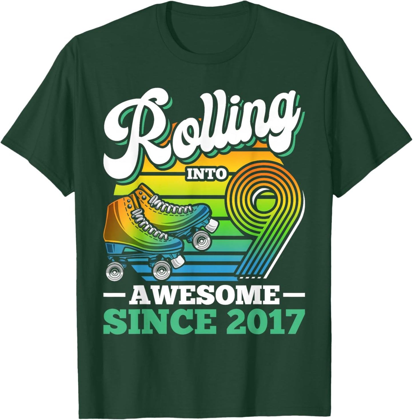 Rolling Into 9 Roller Skating Birthday Party 9th Birthday T-Shirt - T-Shirt | Forest