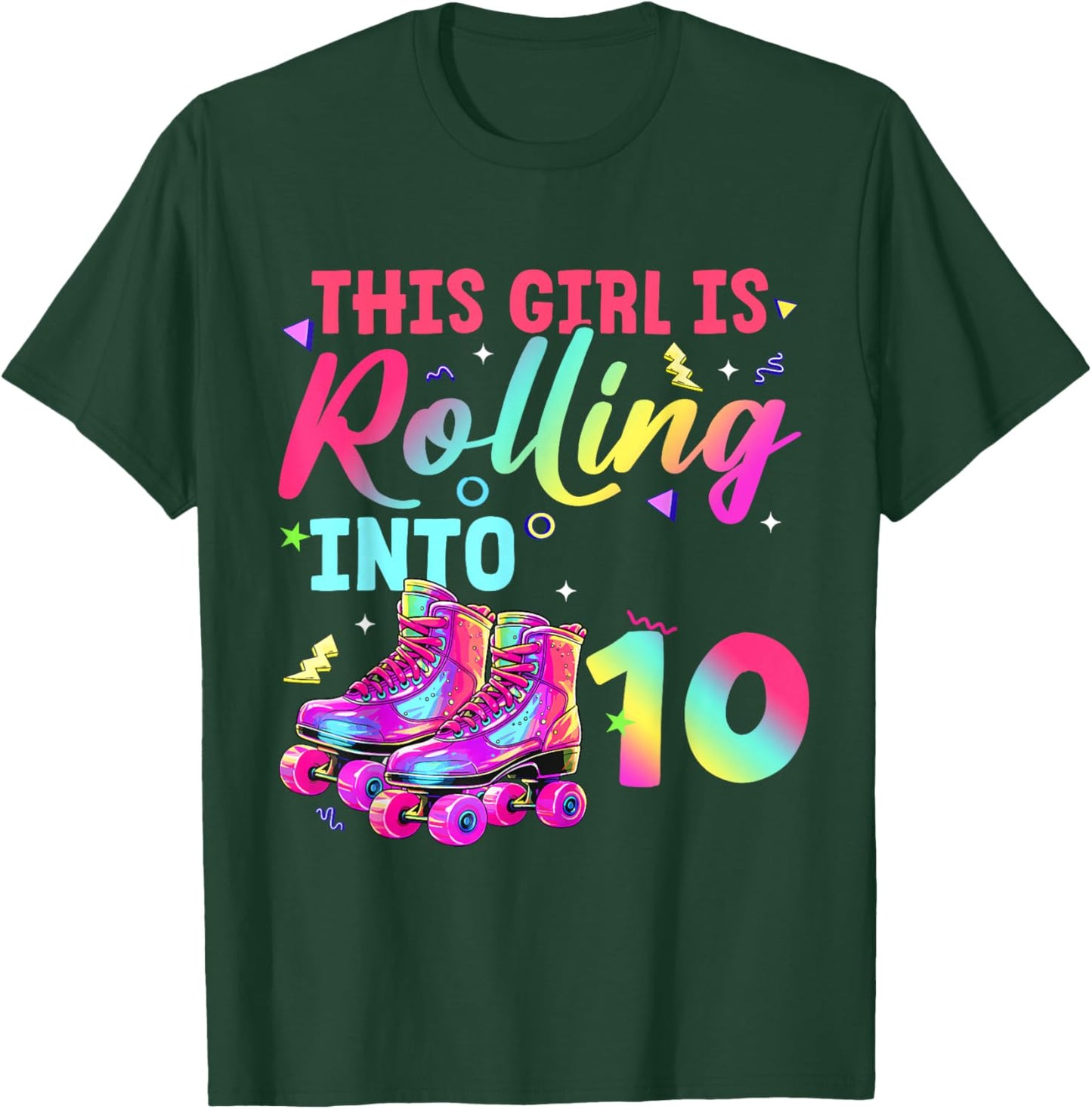 This Girl is Rolling Into 10 Colorful Roller Birthday Design T-Shirt - T-Shirt | Forest