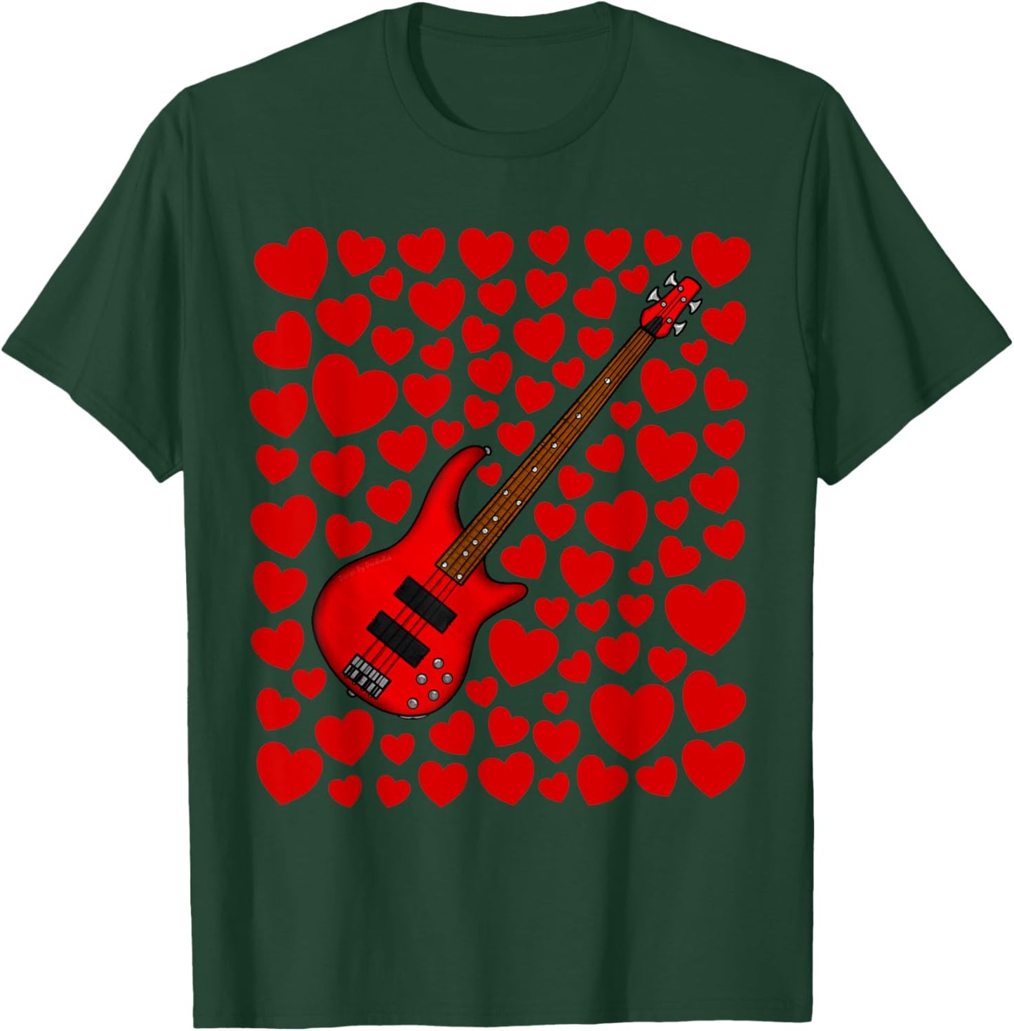 Bass Guitar with Hearts, Bassist Valentines Wedding Musician T-Shirt - T-Shirt | Forest