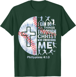 Christian Baseball Men Boy Player Team Religious Philippians T-Shirt - T-Shirt | Forest
