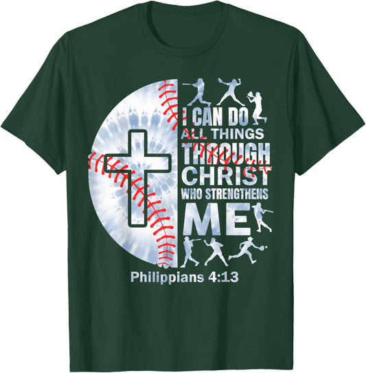 Christian Baseball Men Boy Player Team Religious Philippians T-Shirt - T-Shirt | Forest