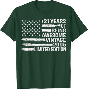 21 Years Old Birthday Vintage American Flag 21st Birthday T-Shirt - T-Shirt | Forest