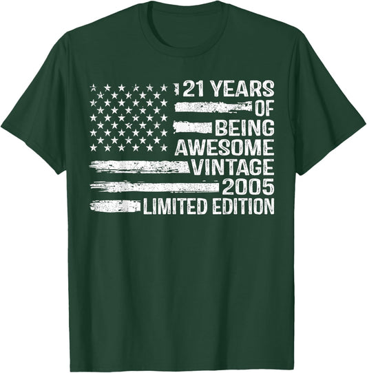 21 Years Old Birthday Vintage American Flag 21st Birthday T-Shirt - T-Shirt | Forest