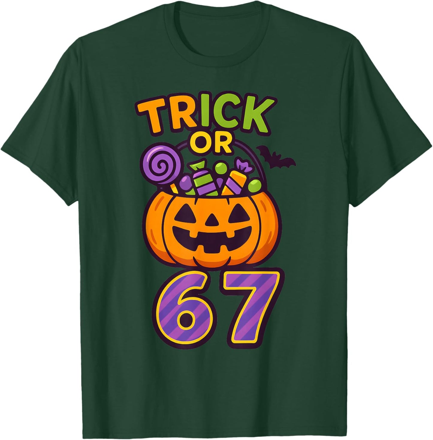 Funny 67 Halloween Trick Or Treat Pumpkin Boys Six Seven T-Shirt - T-Shirt | Forest