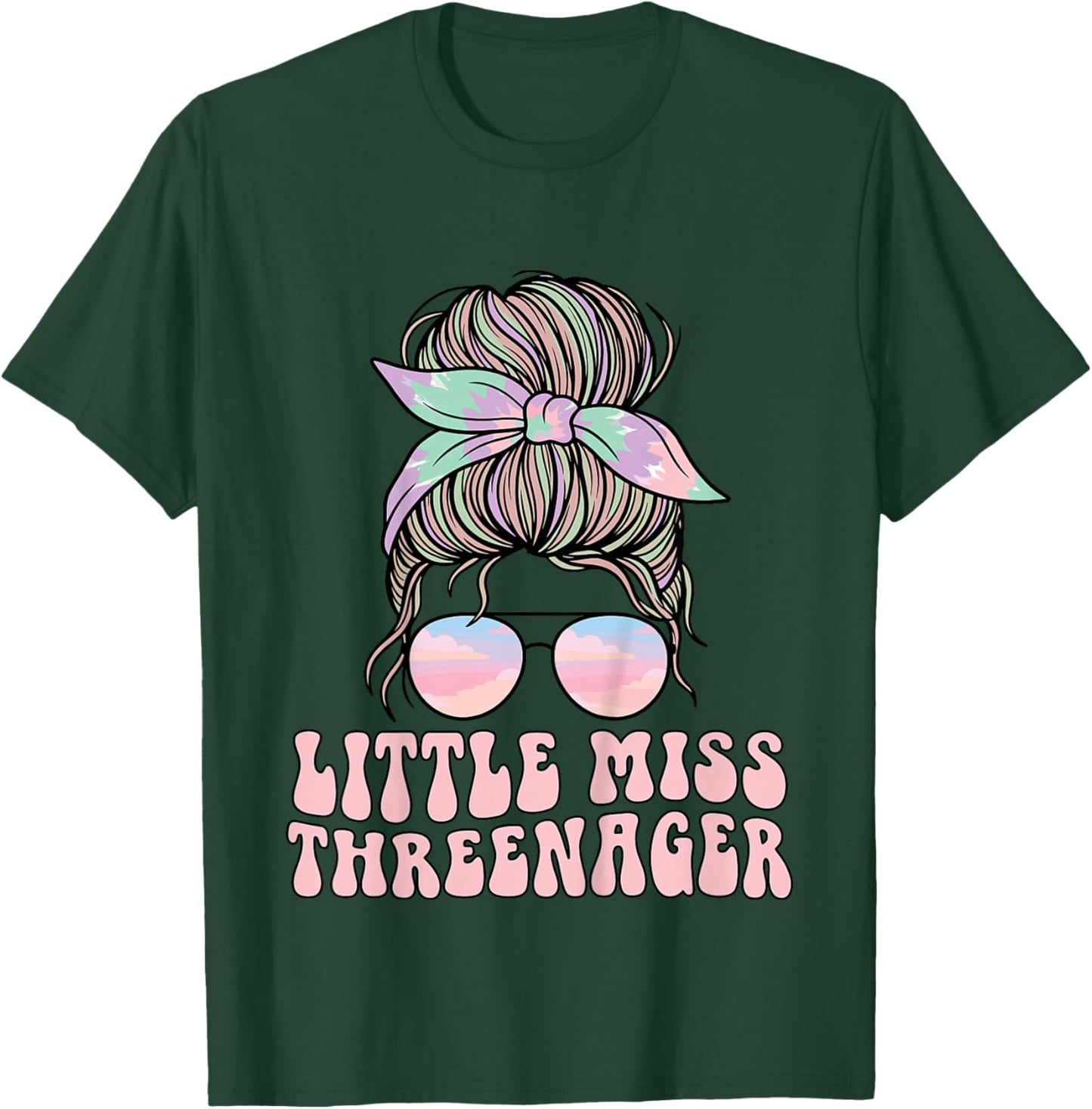 Messy Bun Miss Threenager 3rd Birthday 3 Years Girls Kids T-Shirt - T-Shirt | Forest