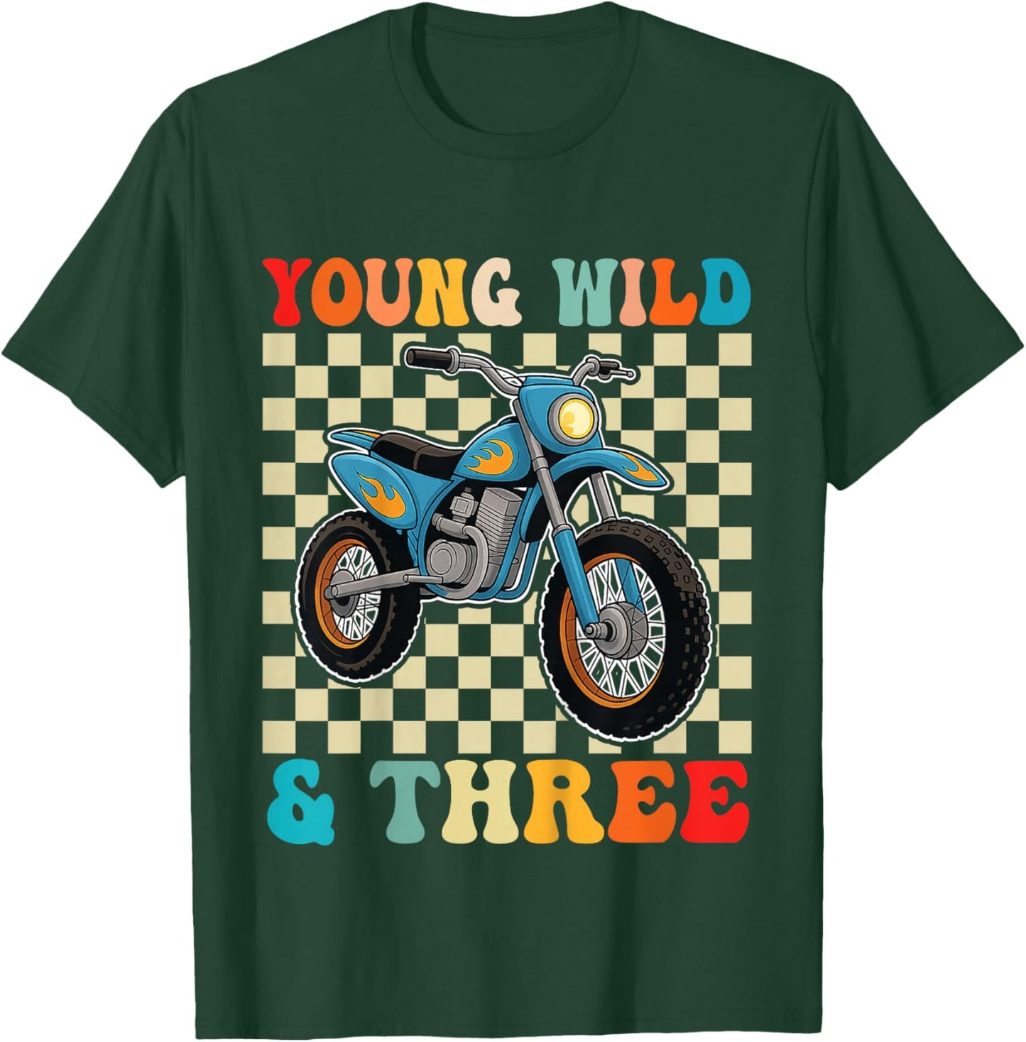 3rd Birthday Motocross Dirt Bike Young Wild and Three T-Shirt - T-Shirt | Forest
