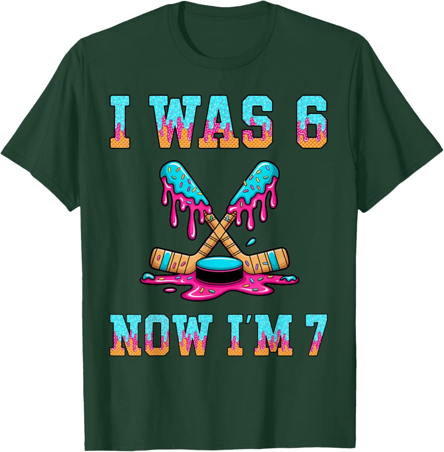 I was 6 Now I'm 7 Hockey Boys 7th Birthday Theme Kids Girls T-Shirt - T-Shirt | Forest