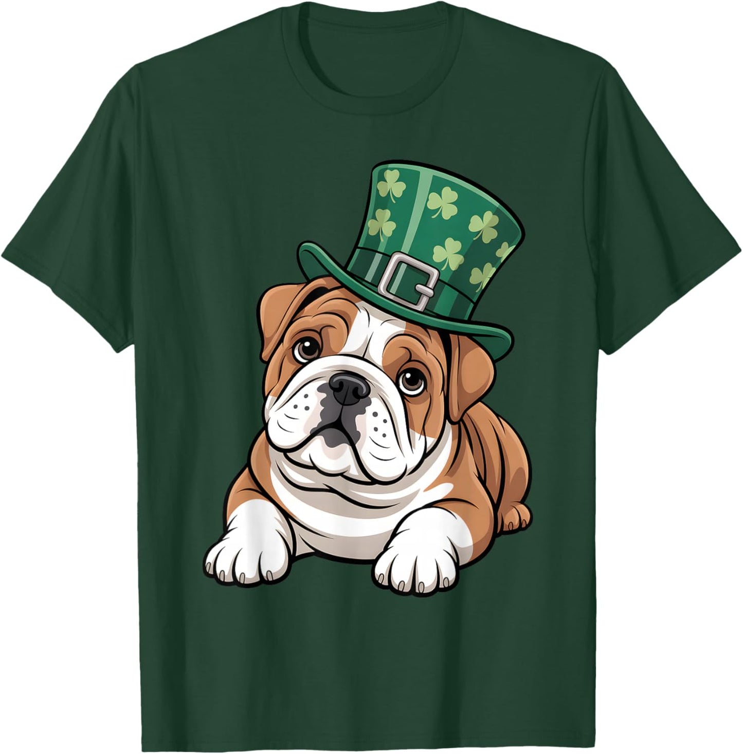 Funny English Bulldog Shamrock Women Men St Patricks Day T-Shirt - T-Shirt | Forest