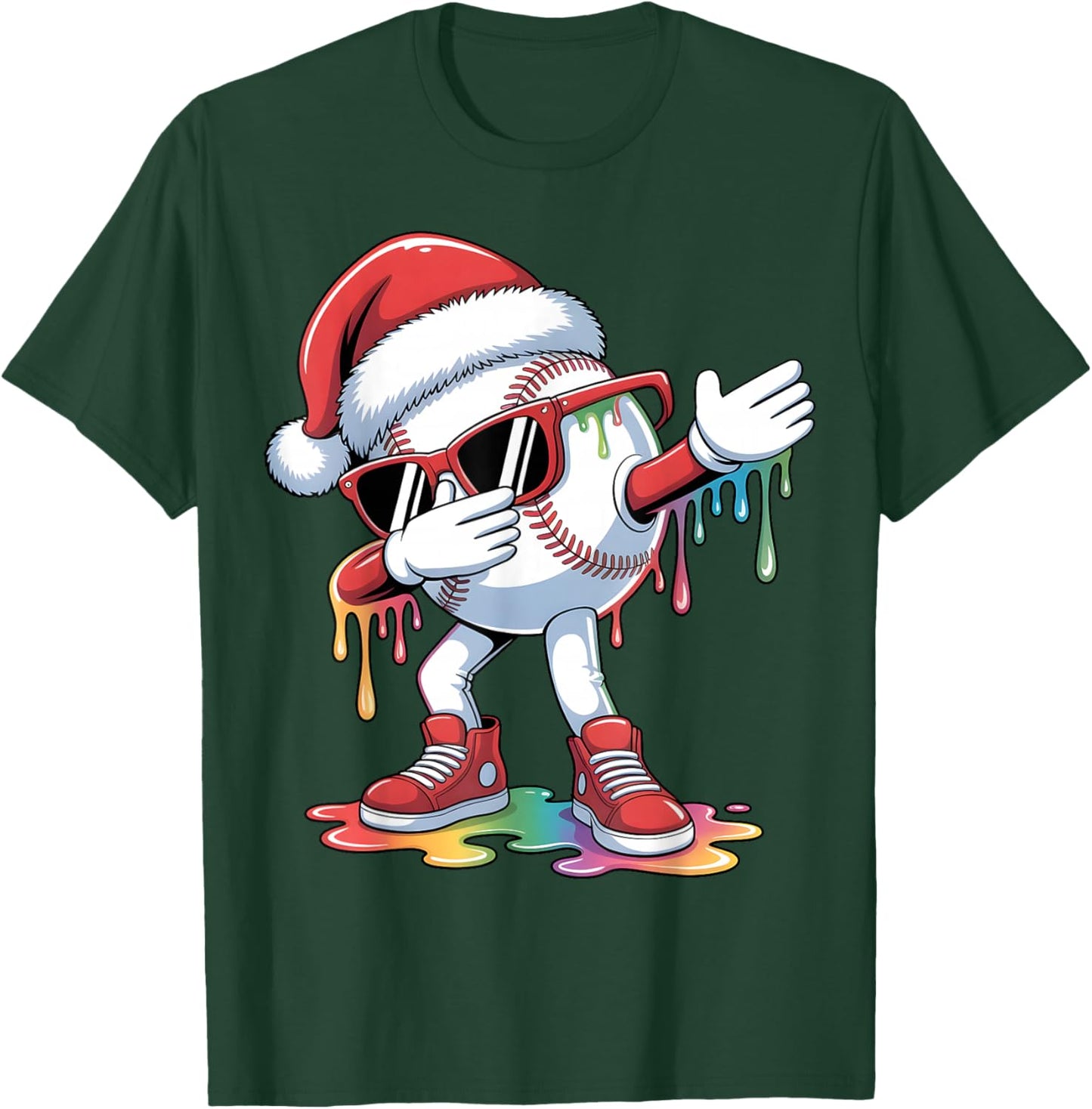 Christmas Baseball Ice Cream Dripping Santa Baseball Drip T-Shirt - T-Shirt | Forest