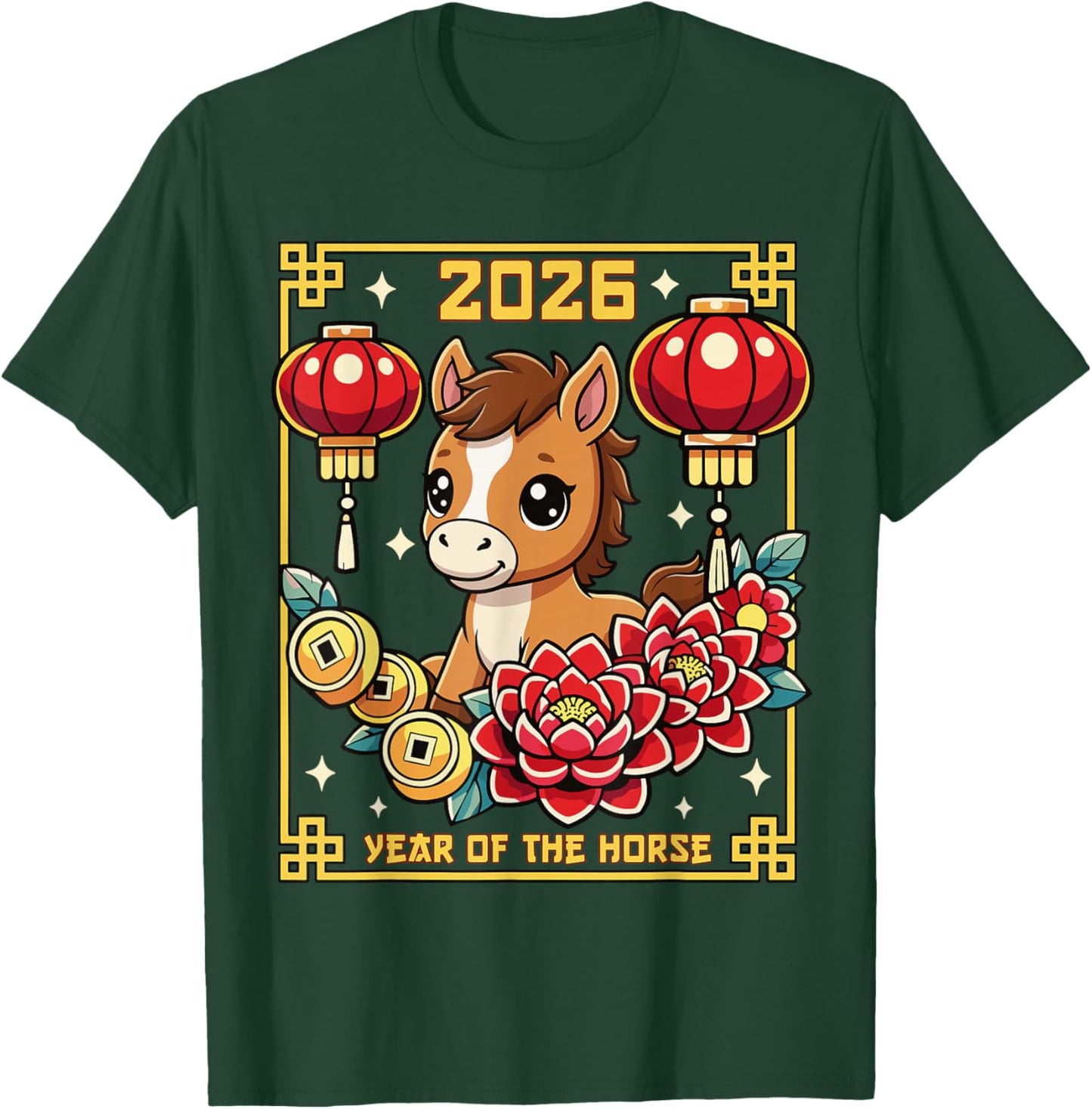 Year of The Horse 2026 Chinese New Year Brown Pony Zodiac T-Shirt - T-Shirt | Forest