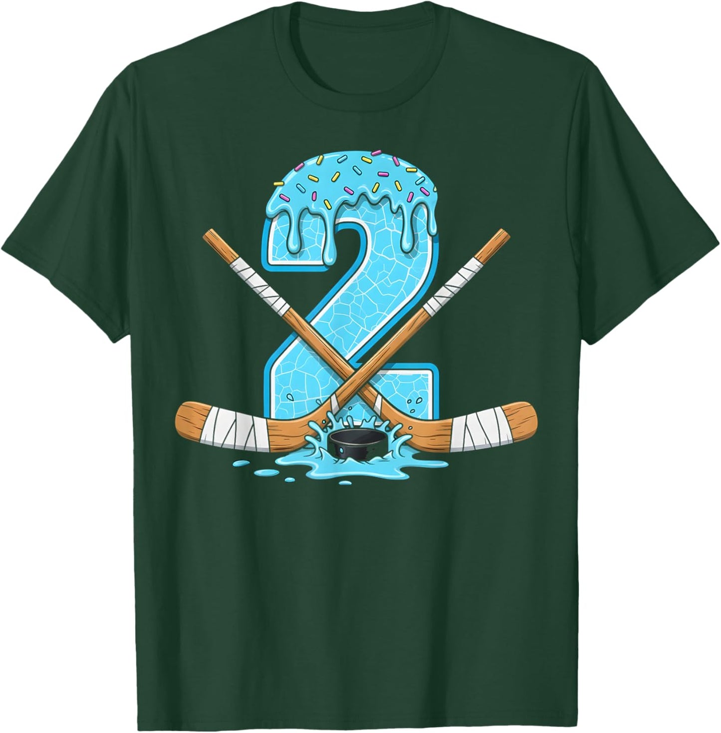 2 Year Old Hockey Ice Cream Drip Youth 2th Birthday Boys T-Shirt - T-Shirt | Forest