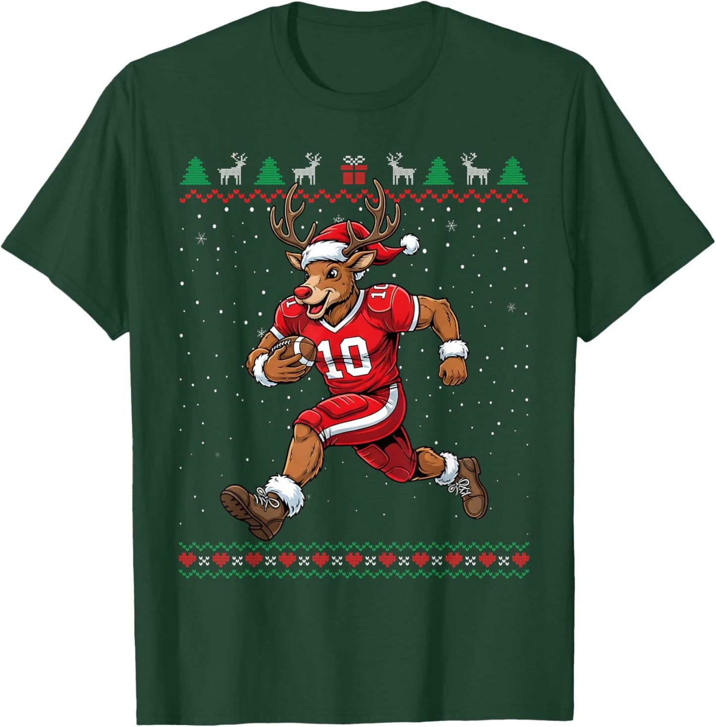 Reindeer Football Christmas Funny Ugly Sweater T-Shirt - T-Shirt | Forest