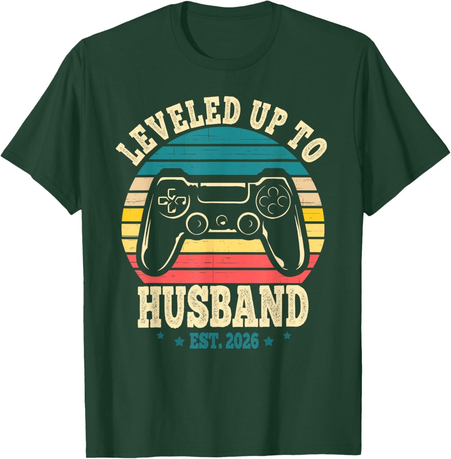Leveled Up to Husband 2026 Newlywed Groom Just Married Gamer T-Shirt - T-Shirt | Forest