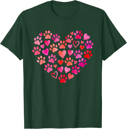 Cute Dog Lover Heart Paw Valentine Pet Owner T-Shirt - T-Shirt | Forest