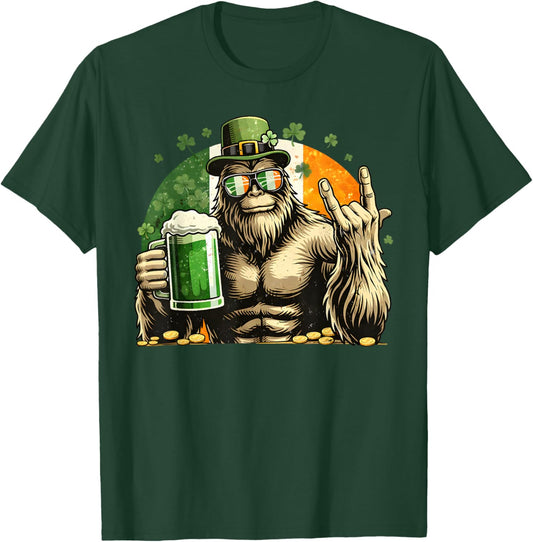 St Patricks Day Bigfoot Lucky Sasquatch Shamrock Irish Men T-Shirt - T-Shirt | Forest