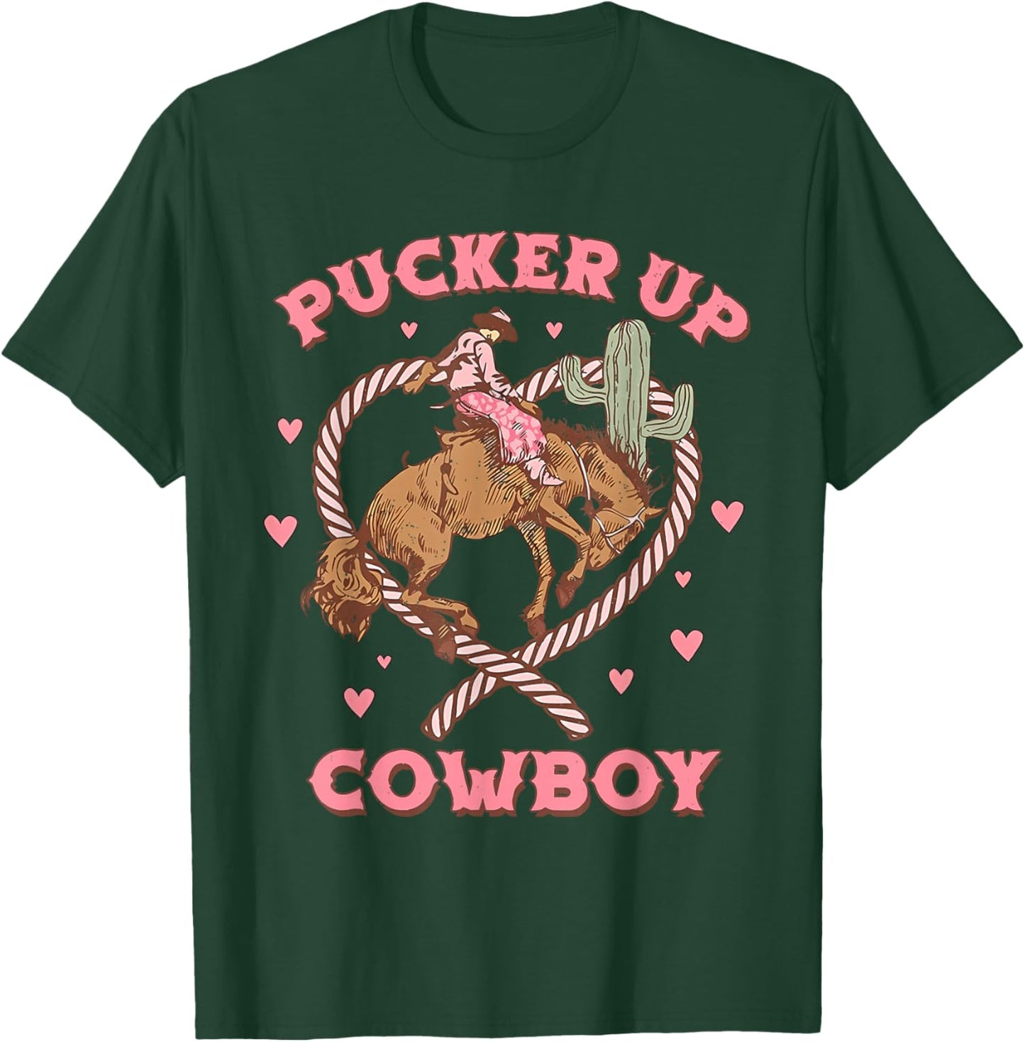 Pucker Up Cowboy Retro Groovy Howdy Valentines Cowboy Hat T-Shirt - T-Shirt | Forest