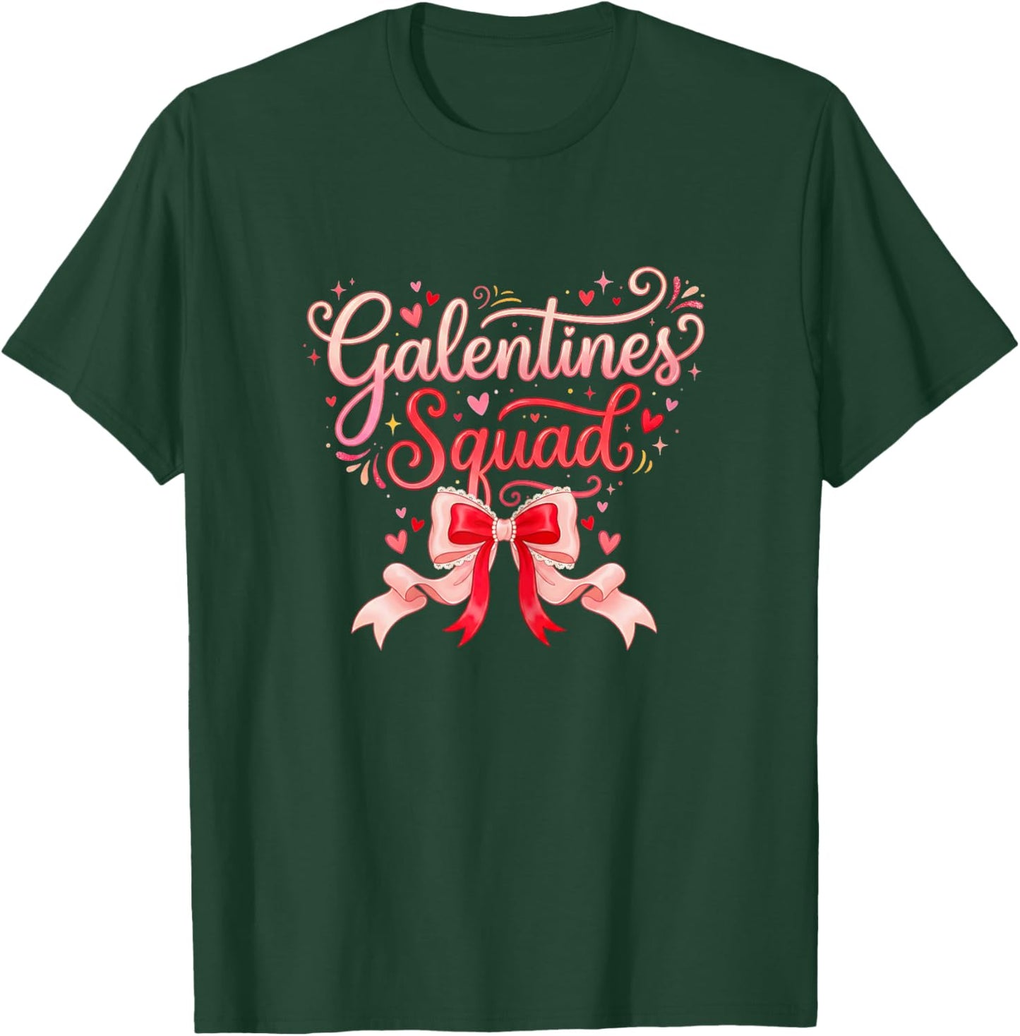 Galentines Squad Coquette Bow Women Girls Crew Party 2026 T-Shirt - T-Shirt | Forest