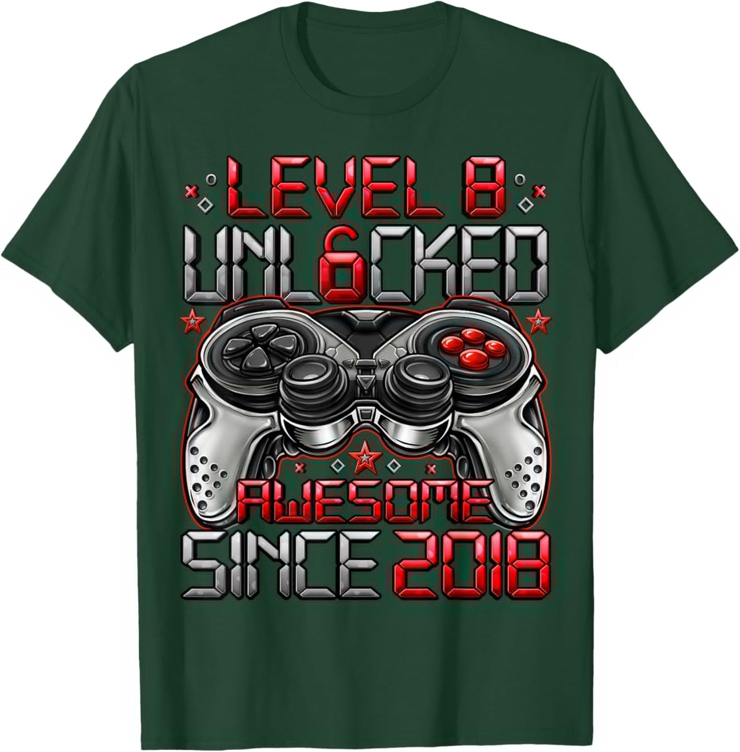 Level 8 Unlocked 8 Year Old Gifts Boys 8th Birthday Boy T-Shirt - T-Shirt | Forest