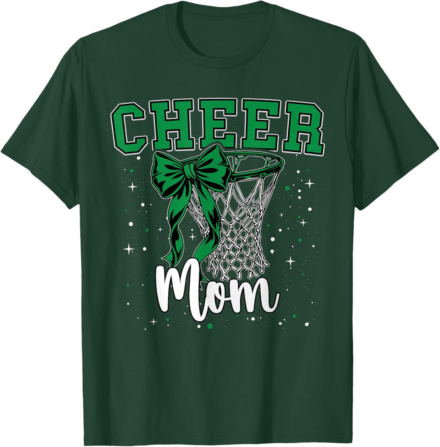 Green Cheer Mom Bow Sport Basketball Game Cheerleading Mama T-Shirt - T-Shirt | Forest