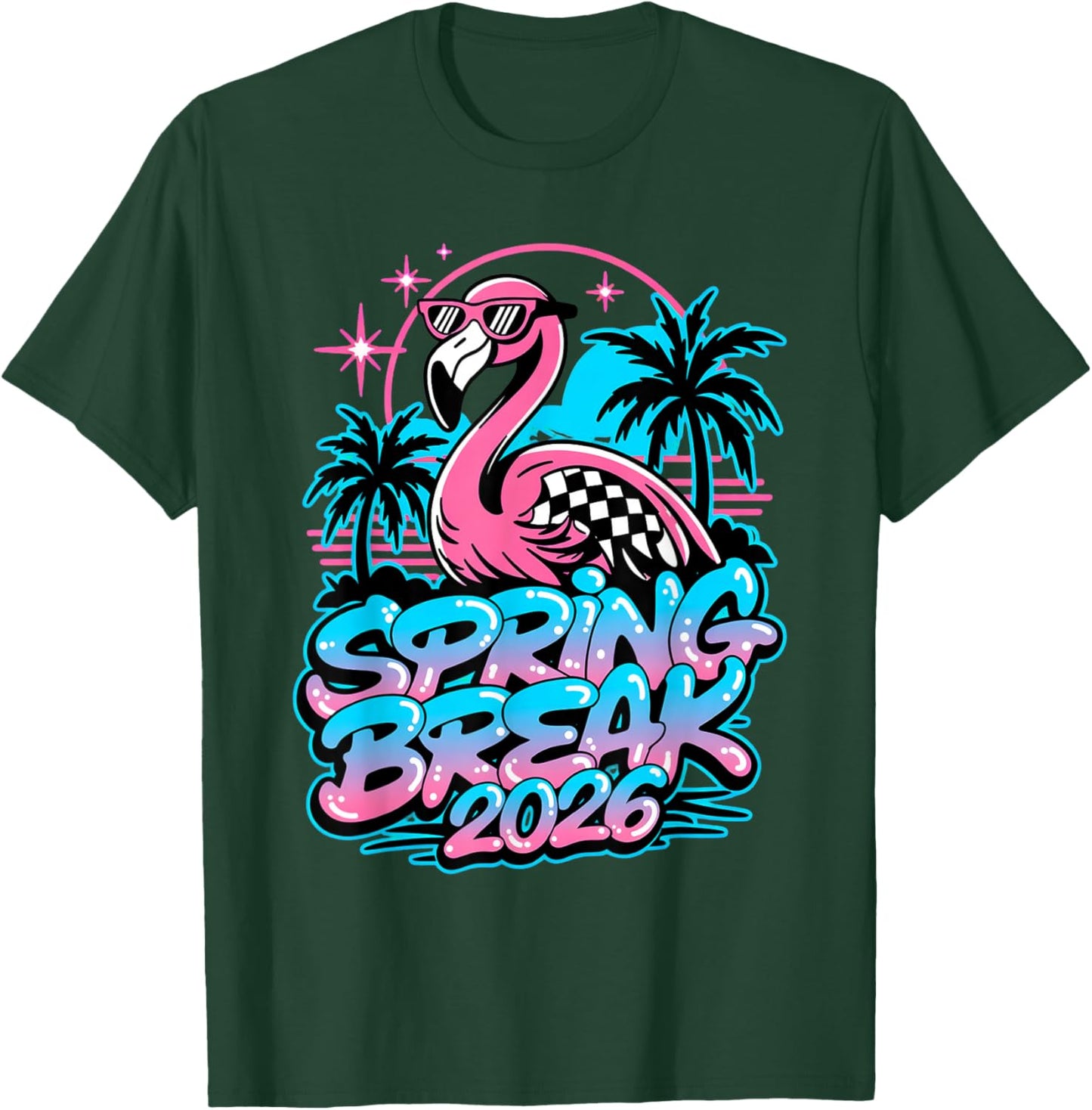 Spring Break 2026 Flamingo Retro Tropical Party Vacation T-Shirt - T-Shirt | Forest