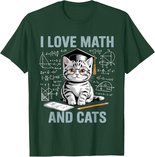 Math Cat Lover Funny Math Teacher I Love Math and Cats T-Shirt - T-Shirt | Forest