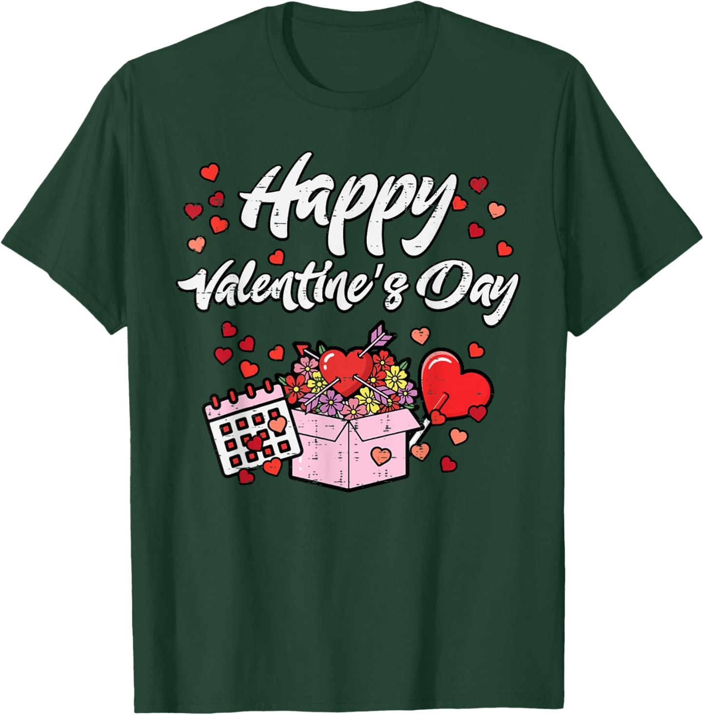 Happy Valentines Day Box Heart Calendar Women Girls Kids Men T-Shirt - T-Shirt | Forest