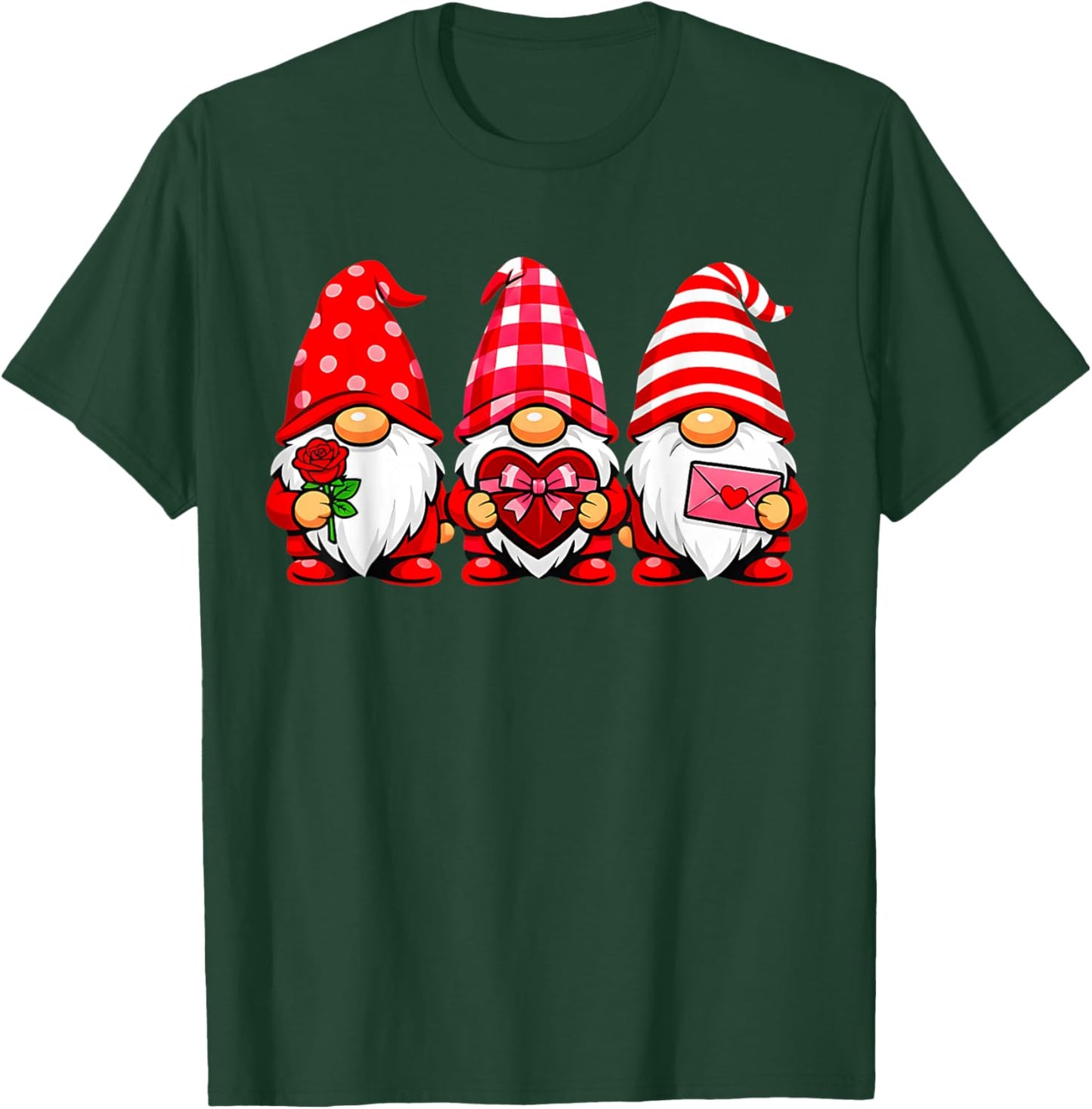 Gnomes Love Valentine's Day Buffalo Leopard Heart Women Men T-Shirt - T-Shirt | Forest