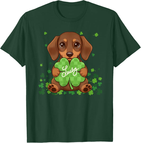 Lucky Dachshund St Patricks Day Clover Shamrock Wiener Dog T-Shirt - T-Shirt | Forest