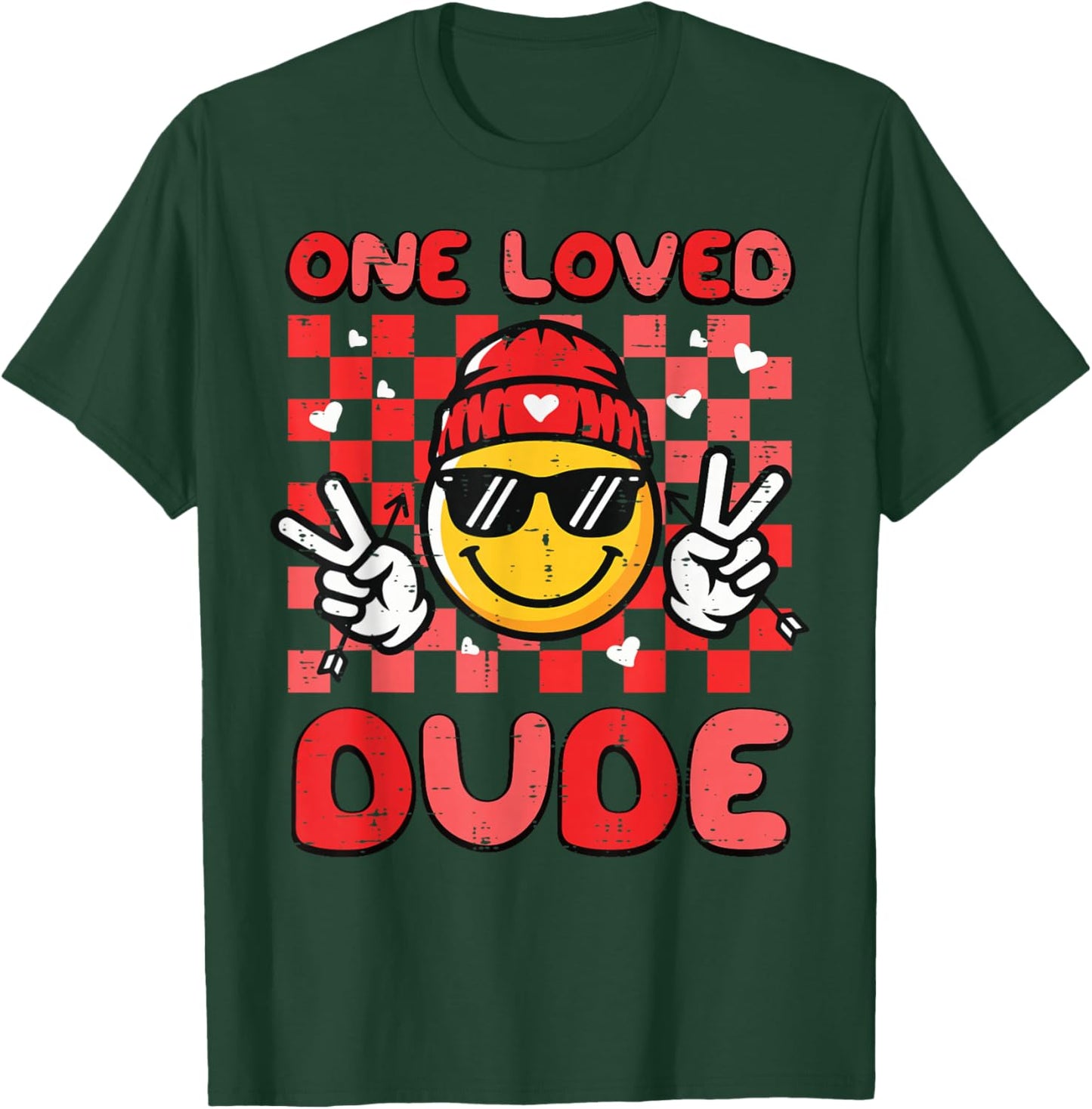 Valentines Day One Loved Dude Retro Boys Kids Men T-Shirt - T-Shirt | Forest